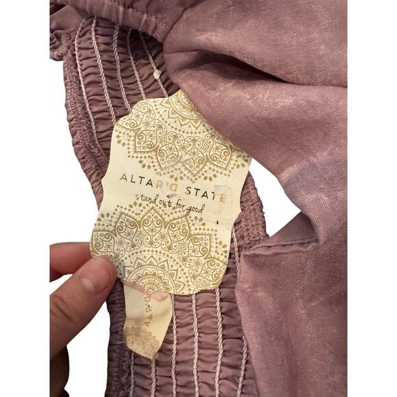 NWT Altar’d State Women Dress XL Dusty Mauve Puff Sleeve Cutout Tiered Babydoll - Picture 5 of 6